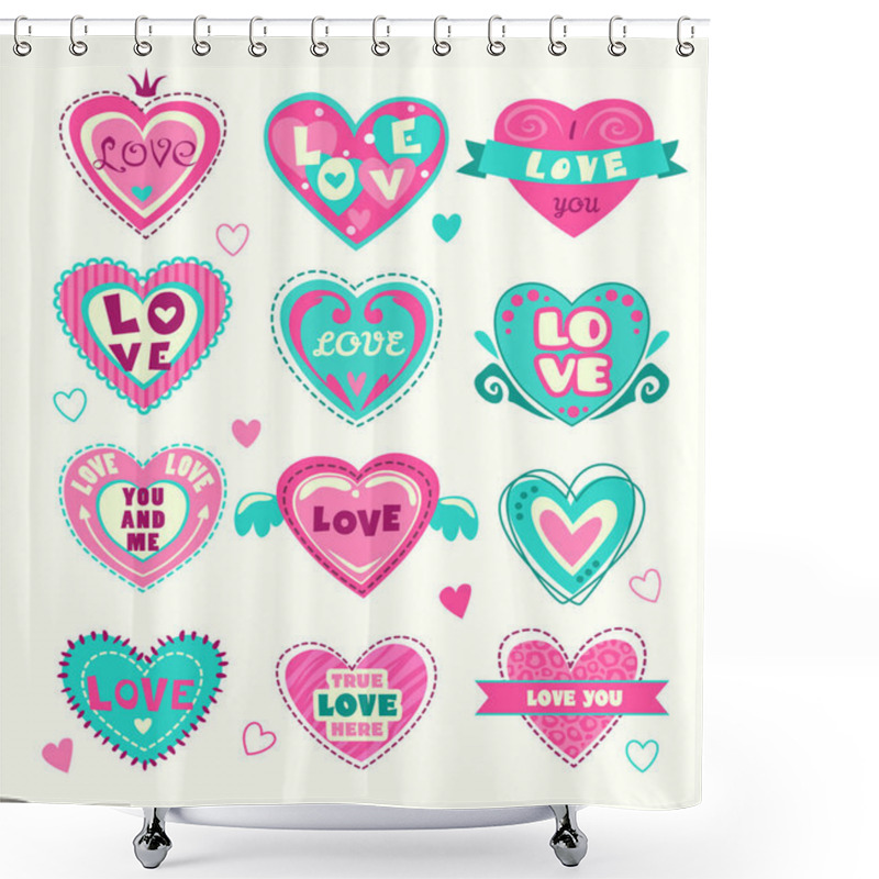 Personality  Cute Heart Shape Labels Set. Shower Curtains