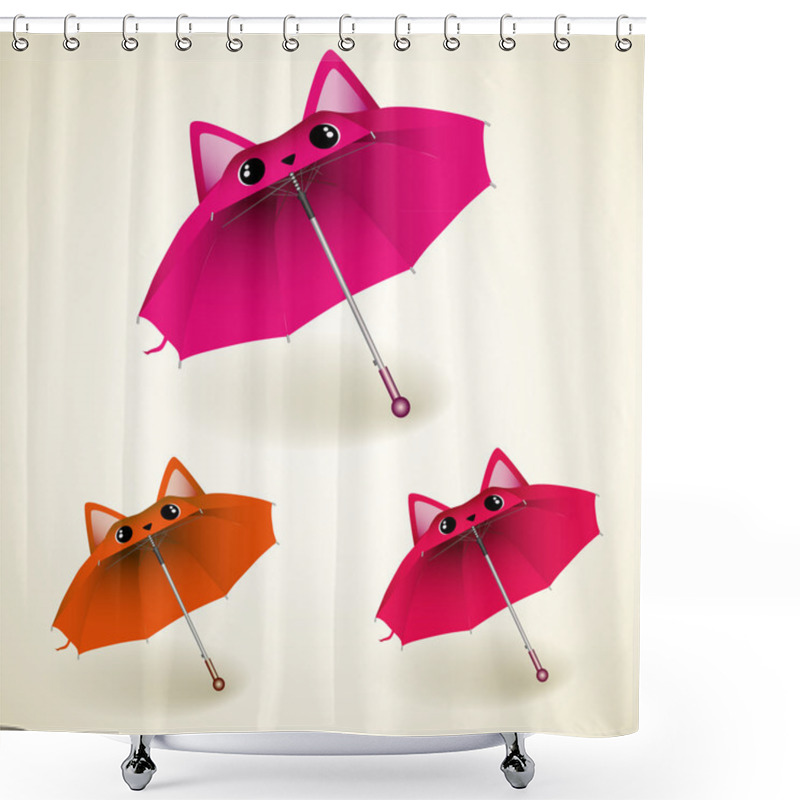 Personality  Set Of Kitty Umbrellas Shower Curtains