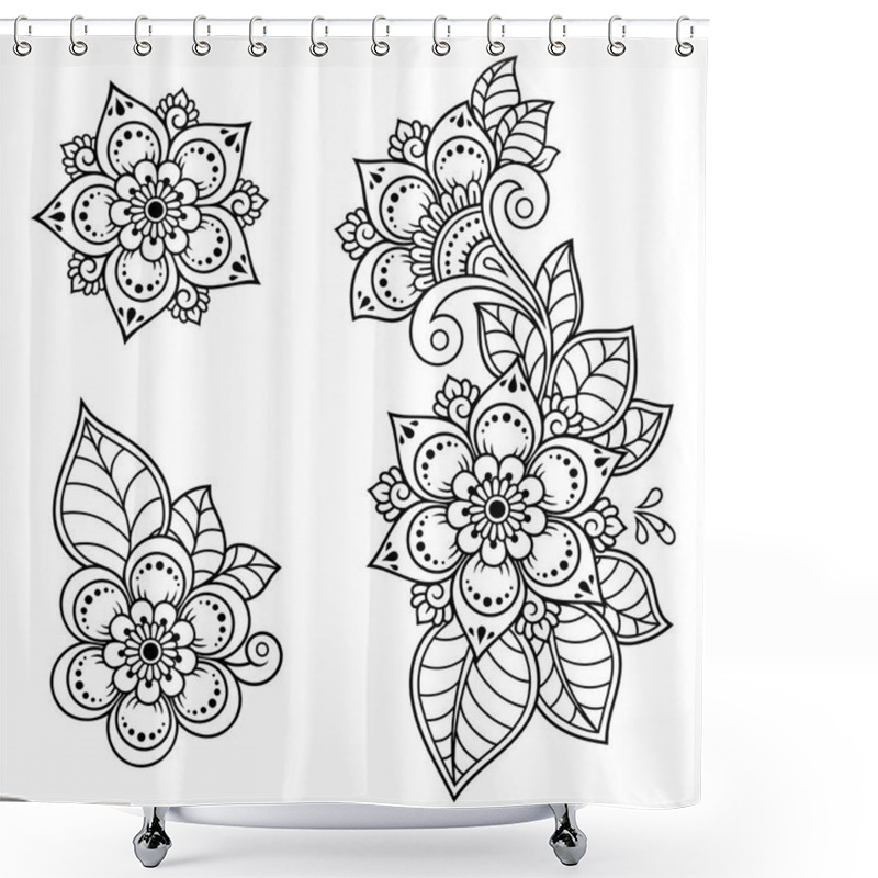 Personality  Set Of Mehndi Flower Pattern For Henna Drawing And Tattoo. Decoration In Ethnic Oriental, Indian Style. Doodle Ornament. Outline Hand Draw Vector Illustration. Shower Curtains