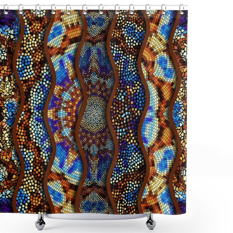 Personality  Relief Waves Of Ornamental Mosaic Tile Patterns Shower Curtains