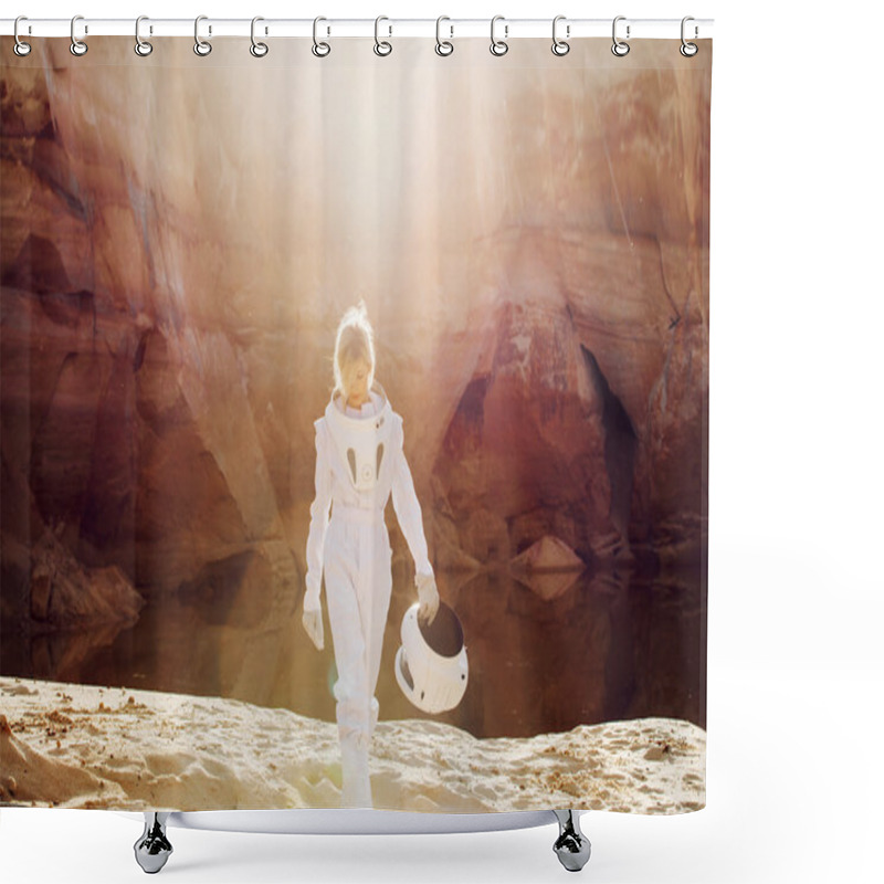 Personality  Futuristic Astronaut Without A Helmet In Rays Of Another Sun, Image With The Effect  Toning Shower Curtains