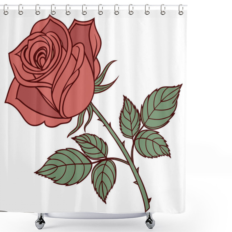 Personality  Vibrant Red Rose In Full Bloom - Floral Illustration, Rose Flower Design, Nature Artwork, Botanical Red Rose, Floral Vector Art Shower Curtains