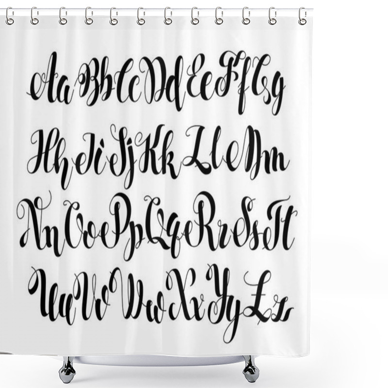 Personality  Handwritten Calligraphy Symbols. Black And White Lettering. ABC Letters Modern Brushed. Painted English Alphabet. Education. Vector Illustration Brush Script. Light Background Shower Curtains