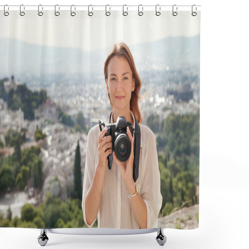 Personality  The Tourist Near The Acropolis Of Athens, Greece Shower Curtains