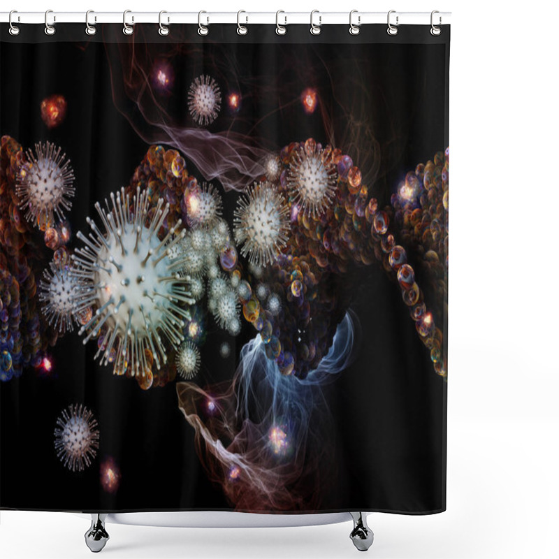 Personality  3D Rendering Of Interplay Of Viral Particles And Abstract Cellular Elements On The Subject Of Coronavirus, Infection, Epidemic, Biology And Healthcare Shower Curtains