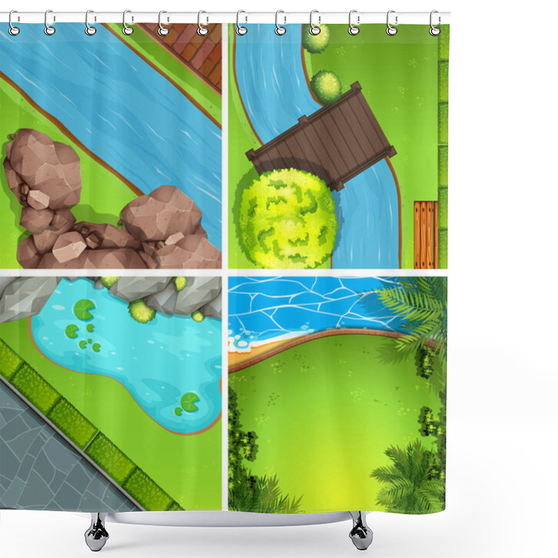 Personality  Four Scenes Of Park From Top View Shower Curtains