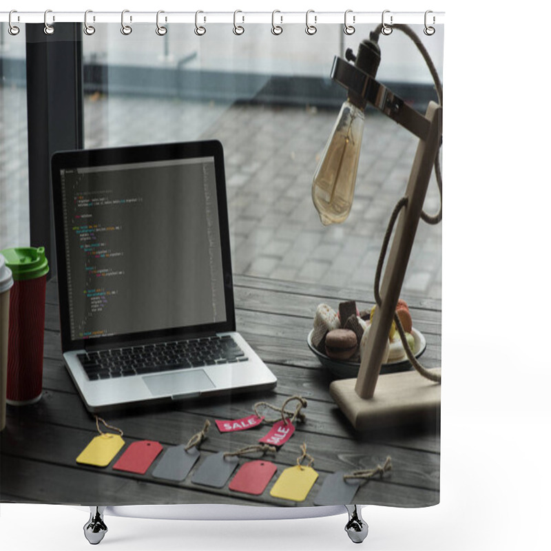 Personality  Laptop With HTML Code Shower Curtains