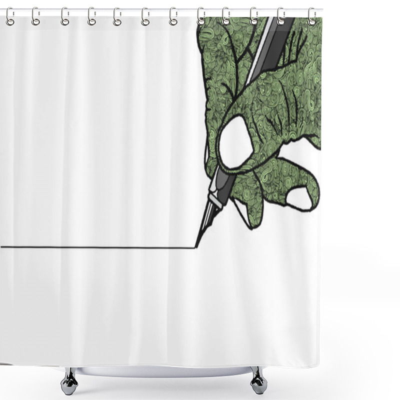 Personality  Simple Line Drawing Of Hand Holding A Pen Shower Curtains