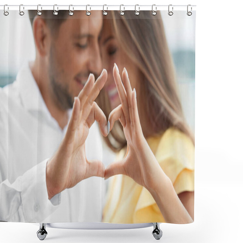 Personality  Beautiful Couple In Love Making Heart With Hands. Shower Curtains