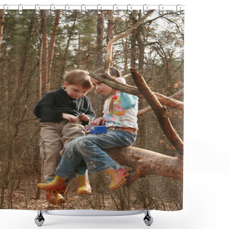 Personality  Children Play Outside In A Forest Shower Curtains