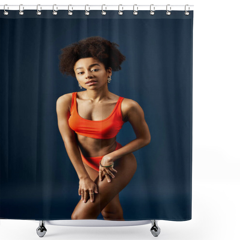 Personality  Stylish African American Woman Posing In Vibrant Swimsuit. Shower Curtains