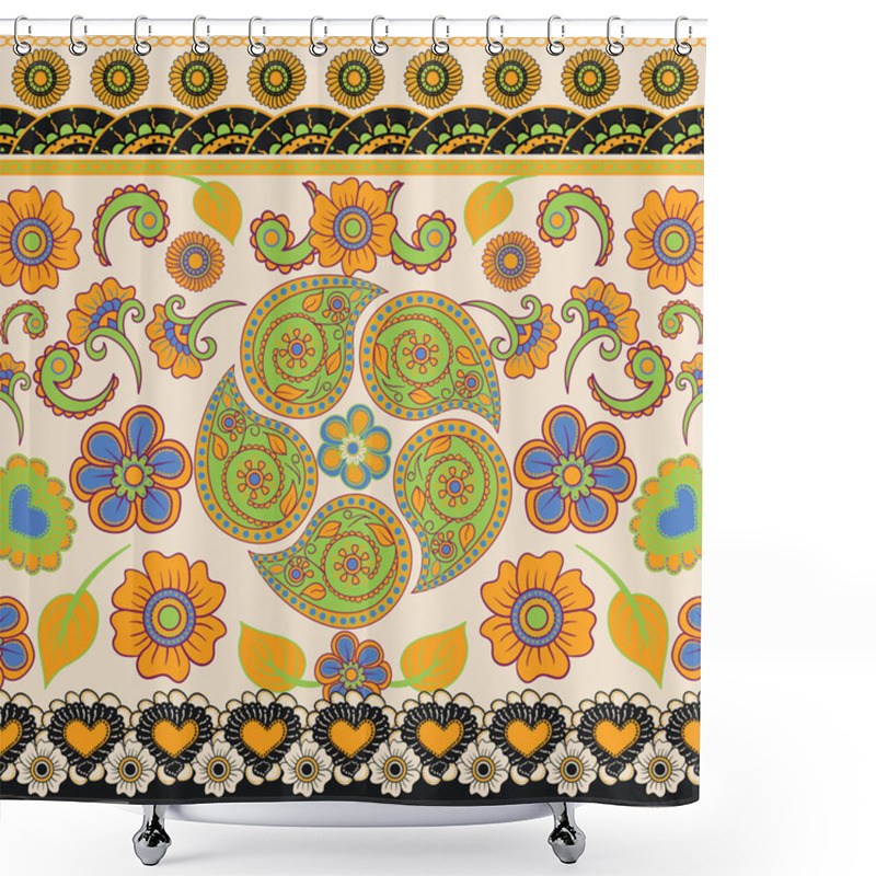 Personality  Vector Background With Ethnic Indian Kalamkari Ornament. Floral  Shower Curtains