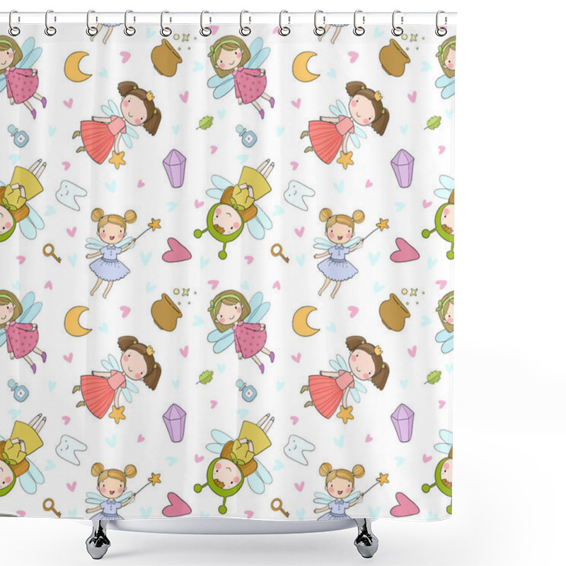 Personality  Pattern With Cute Cartoon Fairies. Fairy Elves. Childrens Illustration. Tooth Fairy Shower Curtains