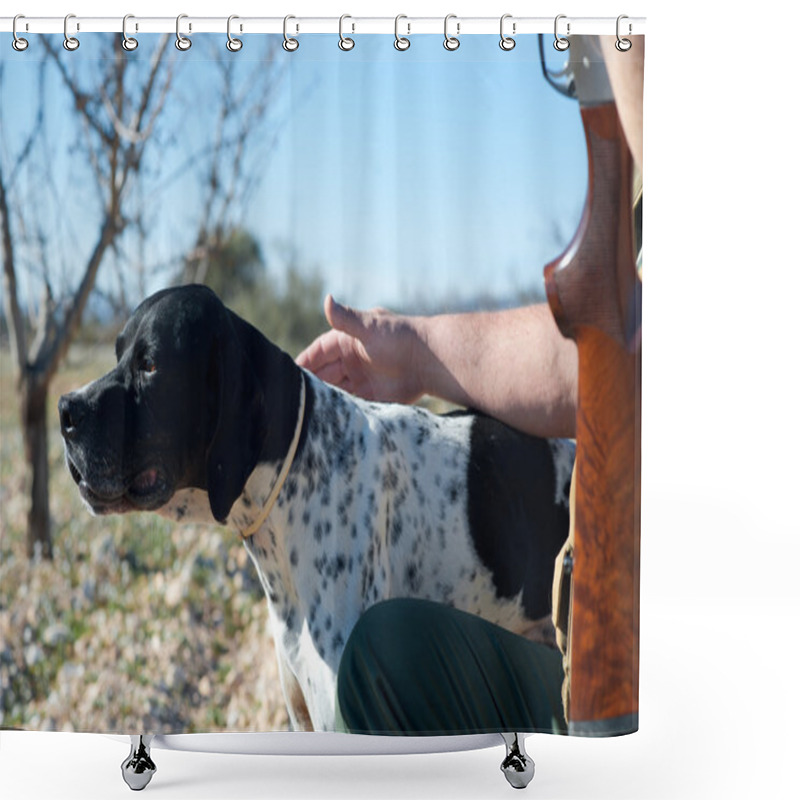 Personality  A Hunter And His Dog, A Strong Parntership Shower Curtains