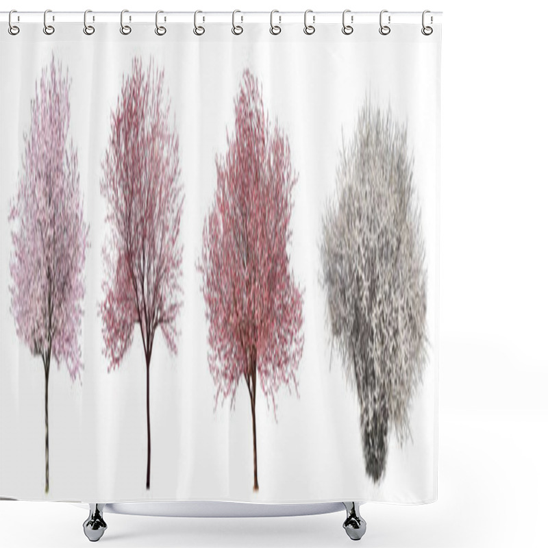 Personality  Collage With Beautiful Blossoming Trees On White Background Shower Curtains