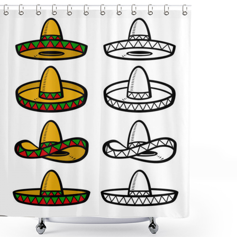 Personality  Sombrero Set. Collection Icon Sombrero. Vector Shower Curtains