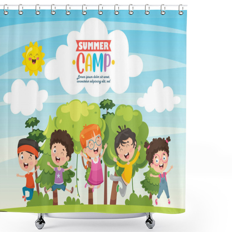 Personality  Vector Illustration Of Kids Summer Camp Shower Curtains