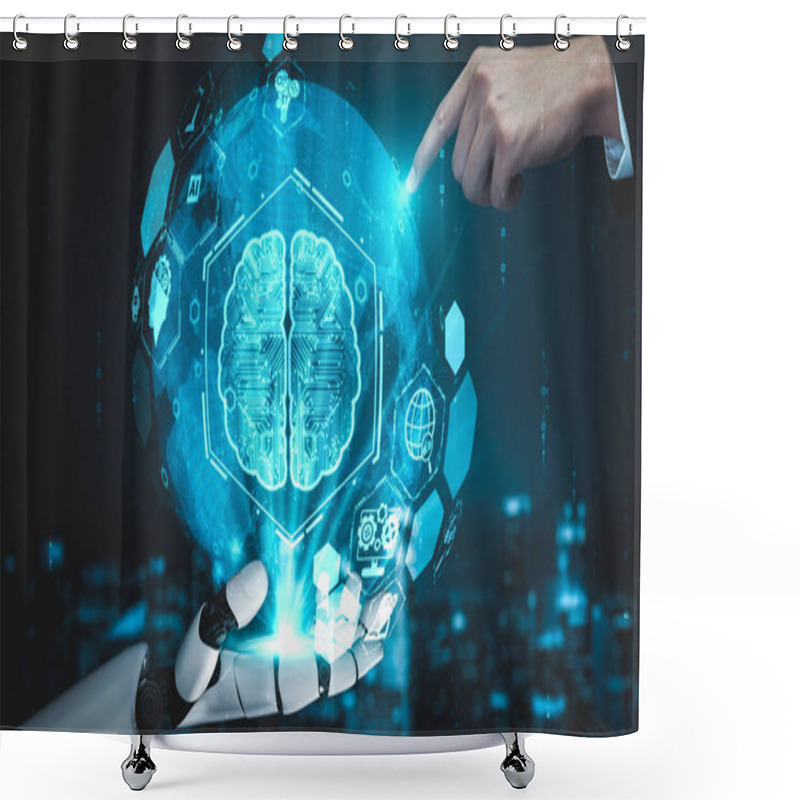 Personality  Futuristic Robot Artificial Intelligence Enlightening AI Technology Development And Machine Learning Concept. Global Robotic Bionic Science Research For Future Of Human Life. 3D Rendering Graphic. Shower Curtains