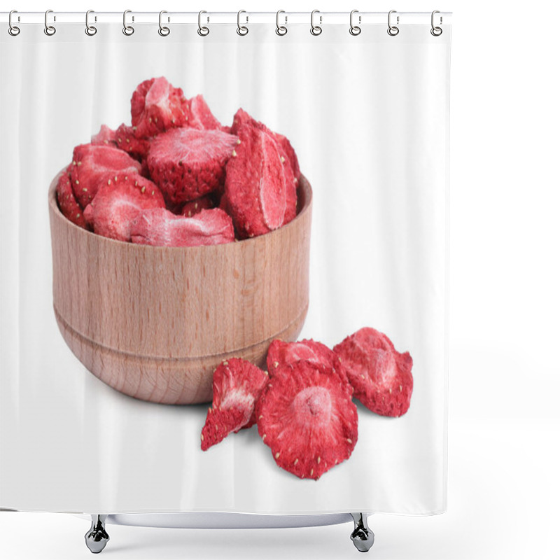 Personality  Freeze Dried Strawberries In Bowl On White Background Shower Curtains