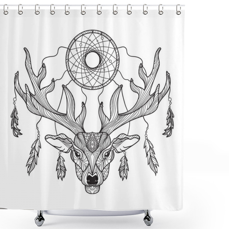 Personality  Deer Head With Horns And Dreamcatcher Shower Curtains