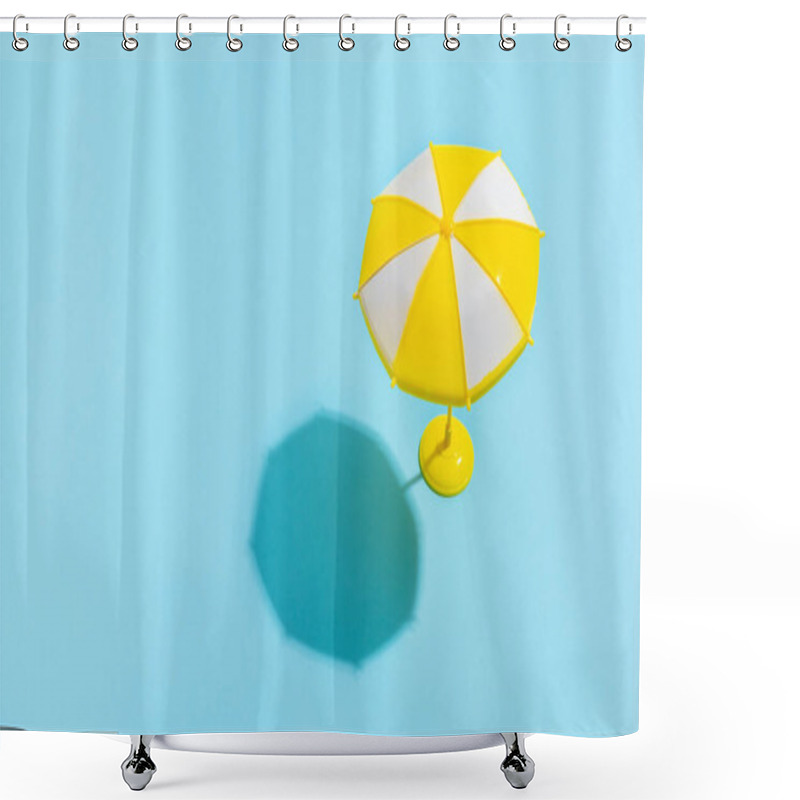 Personality  Summer Concept. Sun Umbrella With Sun Shadow On Blue Background. Sun Protection Concept In Summer. Shower Curtains