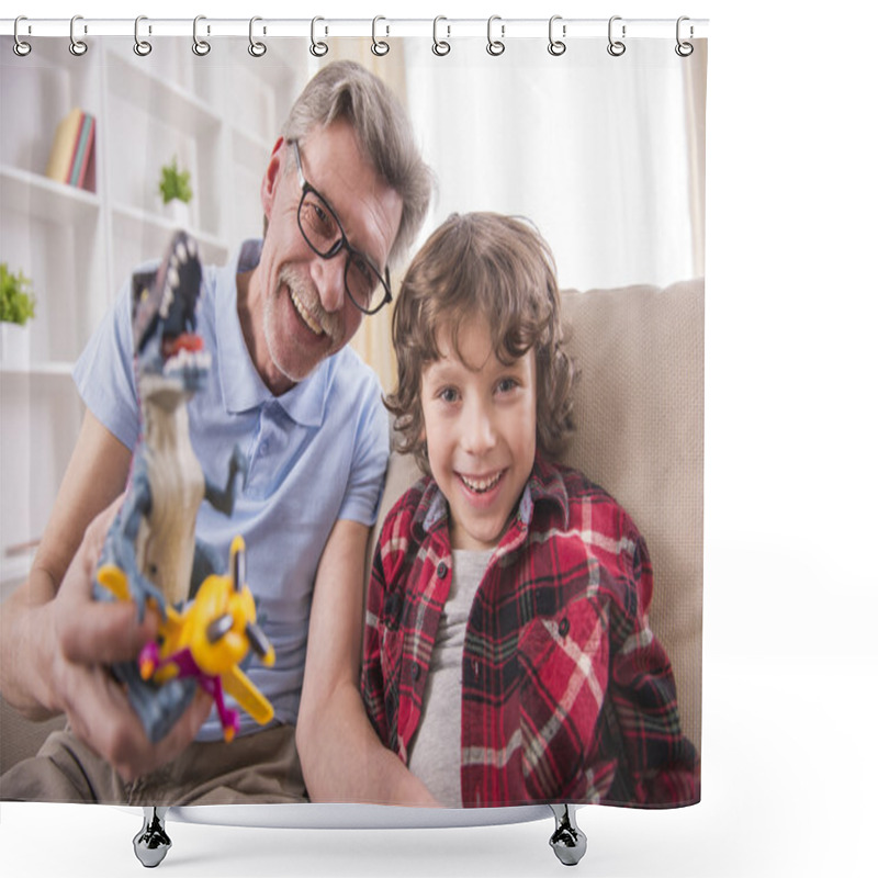 Personality  Grandfather And Grandson Shower Curtains