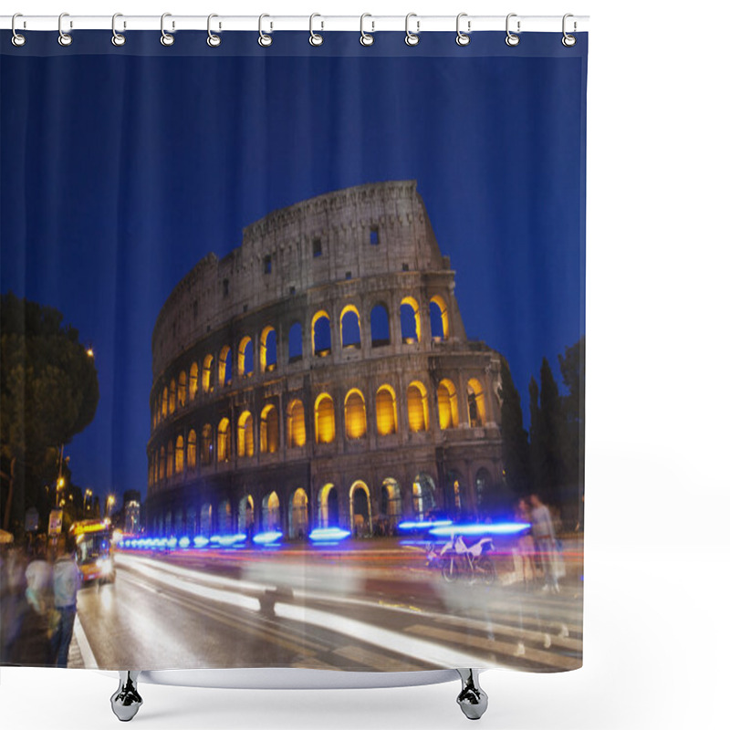 Personality  Night Traffic In Front Of Colosseum Shower Curtains