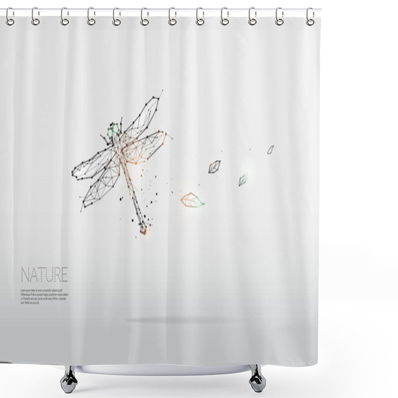 Personality  The Particles, Geometric Art, Line And Dot Of Dragonfly Shower Curtains