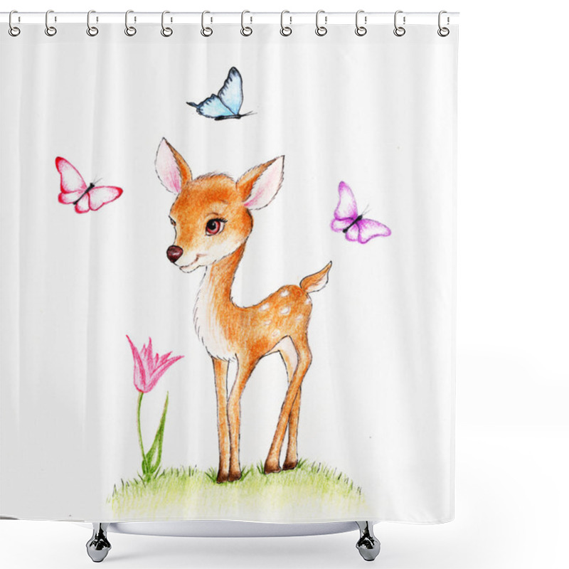 Personality  Cute Deer With Butterfly Shower Curtains