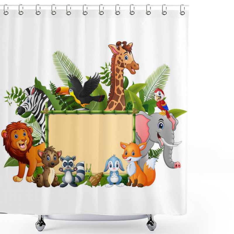 Personality  Illustration Of Animals Forest With Blank Sign Bamboo Shower Curtains