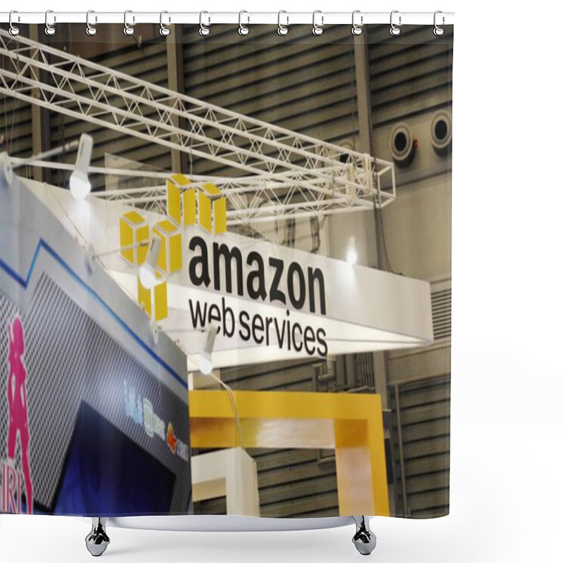 Personality  View Of A Logo Of AWS (Amazon Web Services) During The 15th China Digital Entertainment Expo, Also Known As ChinaJoy 2017, 27 July 2017 Shower Curtains