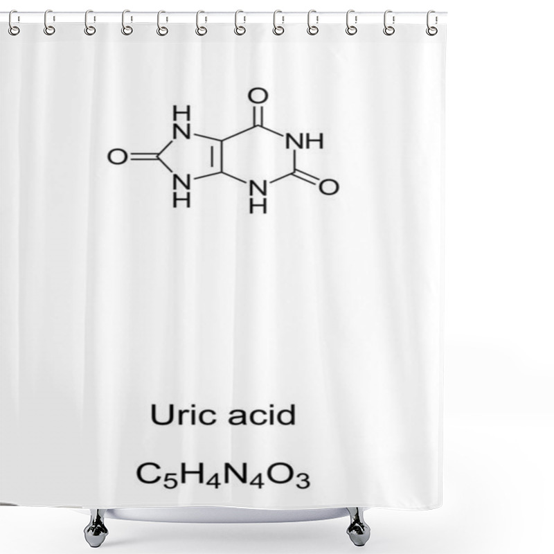 Personality  Uric Acid Chemical Structure And Formula. Product Of Metabolic Breakdown Of Purine Nucleotides. Normal Component Of Urine. High Blood Concentrations Of Uric Acid Can Lead To Gout. Illustration. Vector Shower Curtains