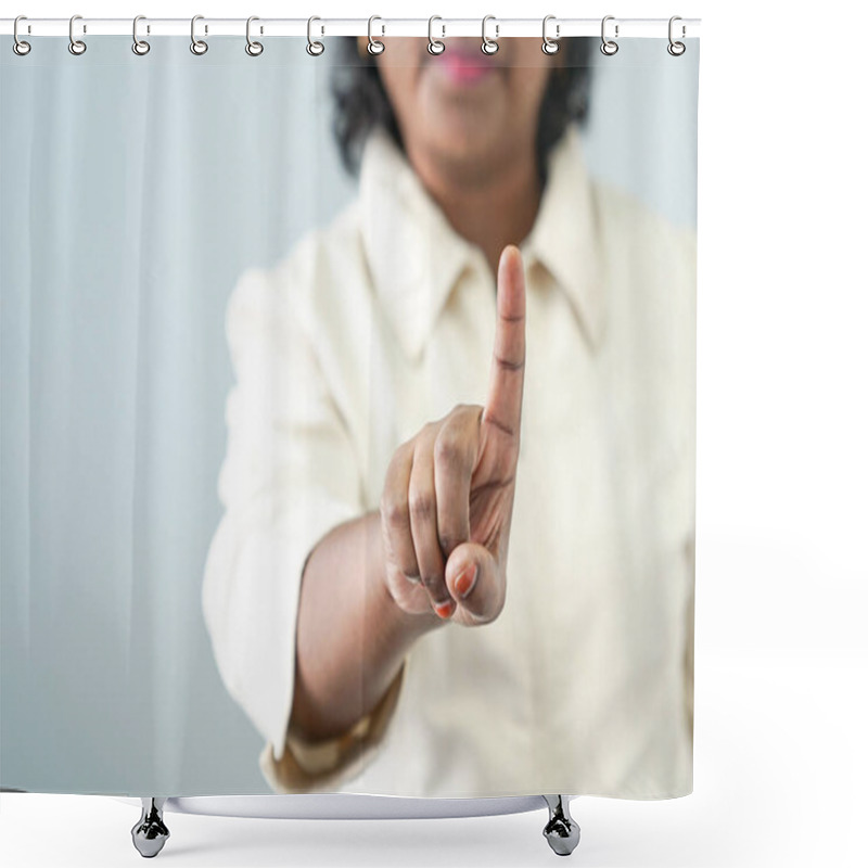 Personality  Closeup Of Index Finger Pointing Up Or Touching Front Shower Curtains