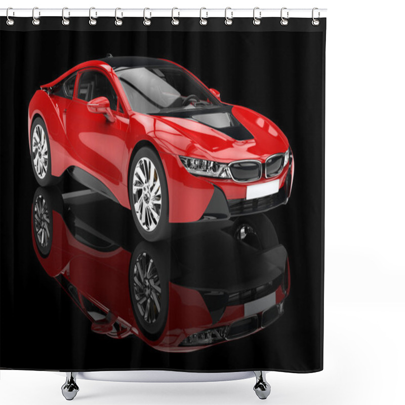 Personality  Modern Red Sports Car - Isolated On Black Reflective Background. Shower Curtains