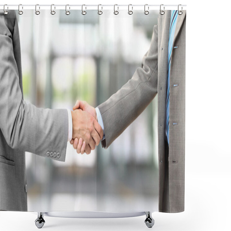 Personality  Photo Of Handshake Of Business Partners After Striking Deal Shower Curtains