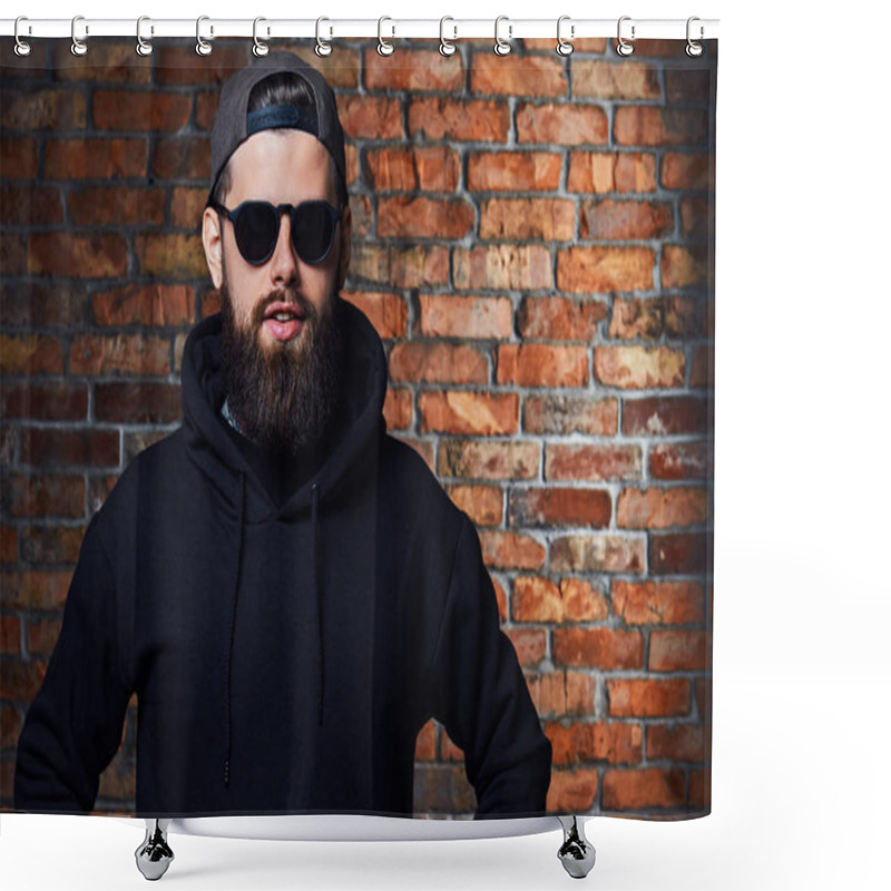 Personality  Modern Bearded Hipster Male In Hoodie  Shower Curtains