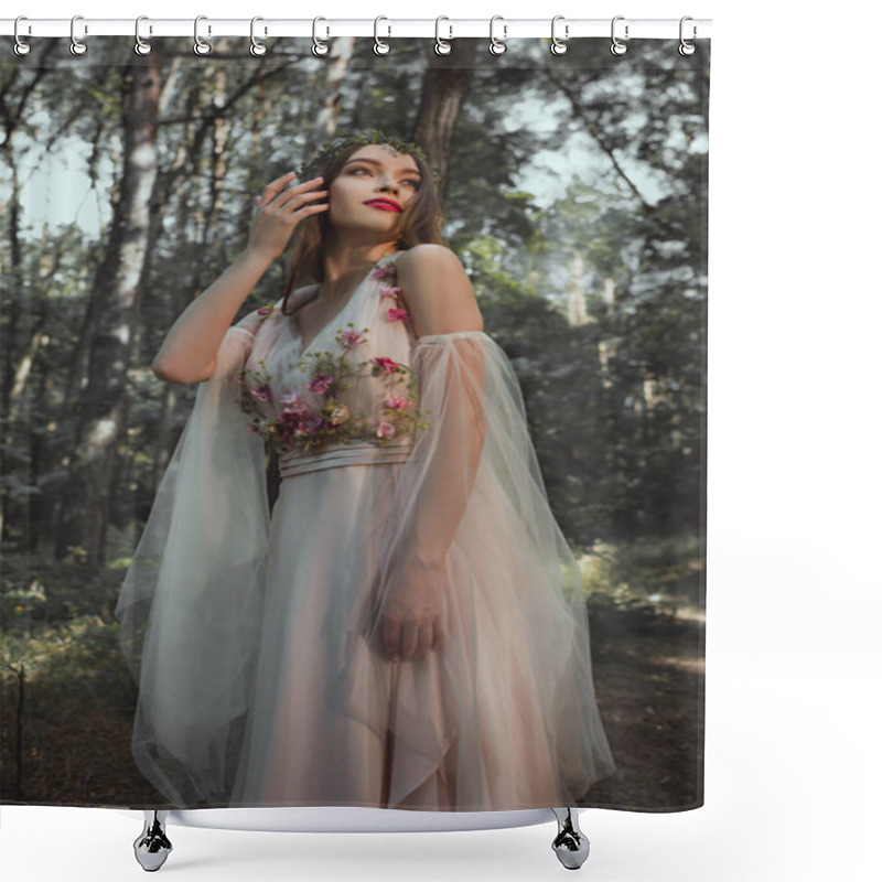 Personality  Attractive Mystic Elf In Flower Dress In Forest Shower Curtains