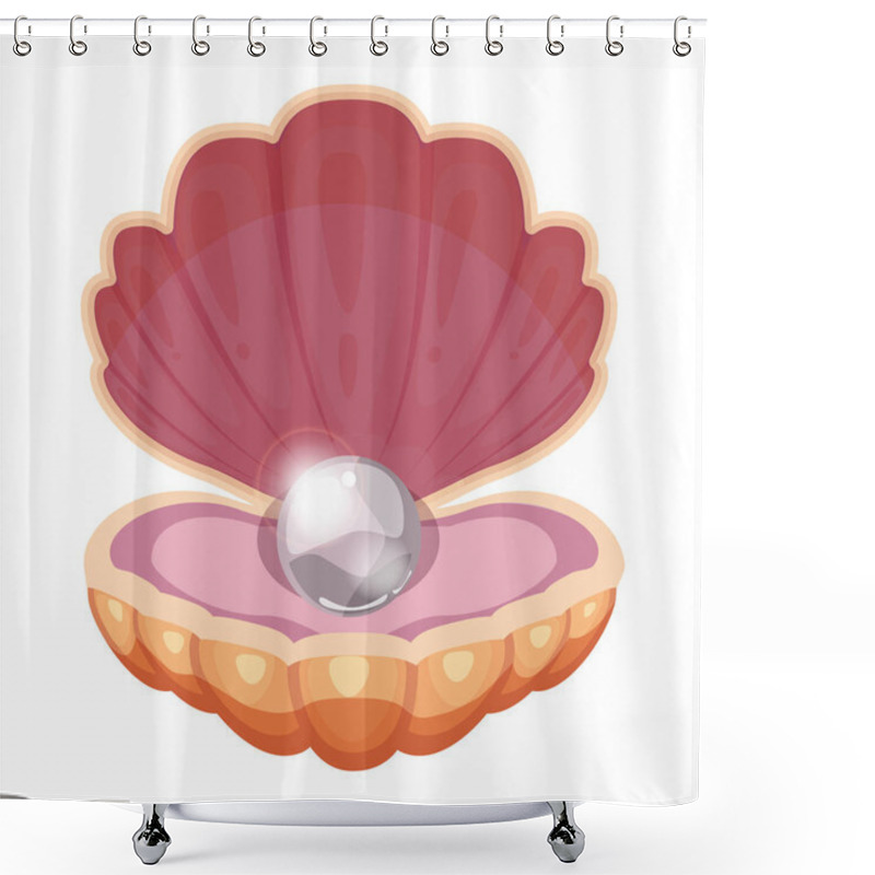 Personality  Beautiful Ocean Shell With A Brilliant Pearl. Jewelry. Cartoon Style. Vector, Illustration, Template, Isolated, White Background. Shower Curtains