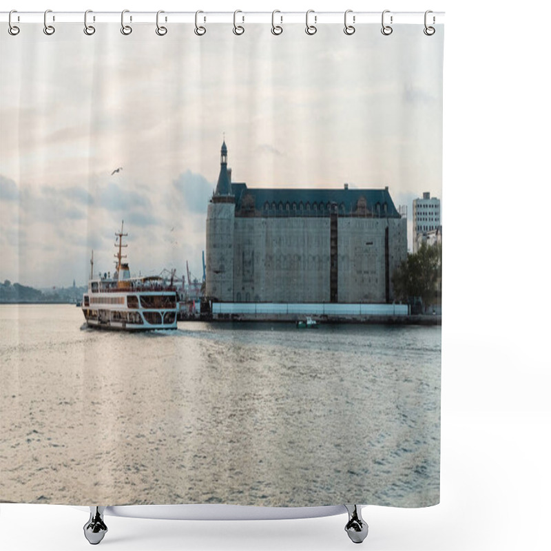 Personality  Huge Ferry Ship Sailing In Sea On Bosporus To Pier In Istanbul  Shower Curtains