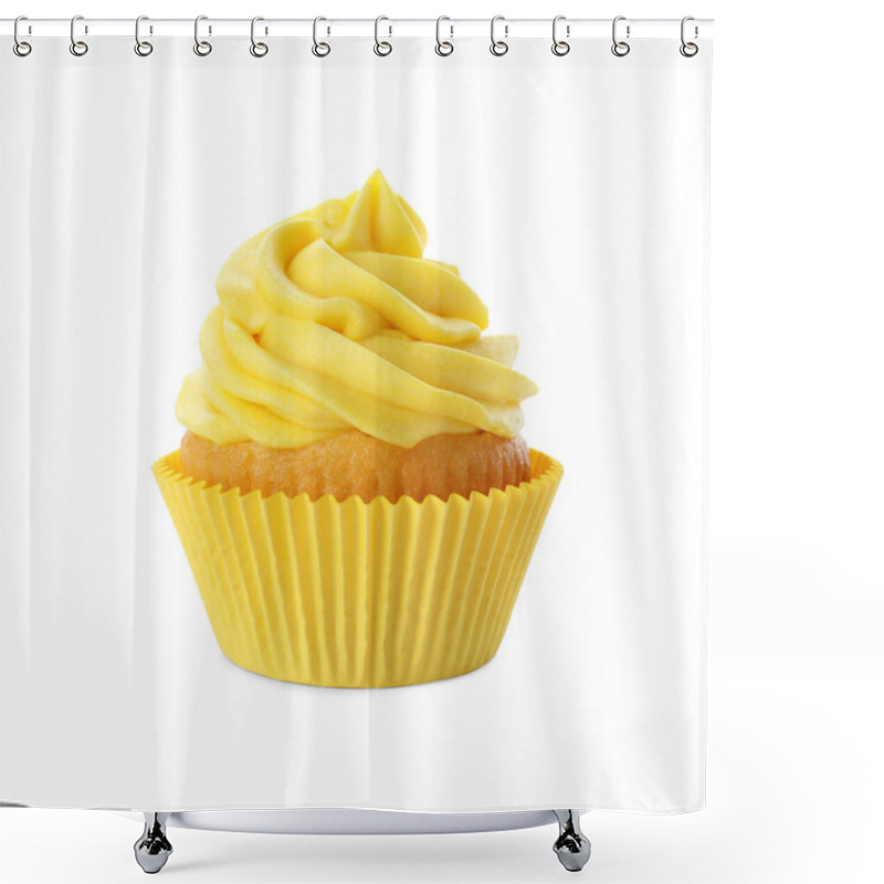 Personality  Delicious Birthday Cupcake Decorated With Yellow Cream Isolated  Shower Curtains