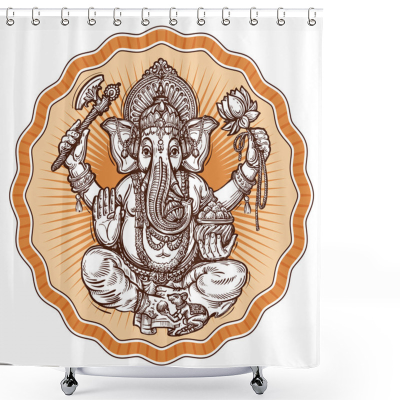 Personality  Ganesh Chaturthi. Hand-drawn Sketch Religious Symbol Of Hinduism. Vector Illustration Shower Curtains