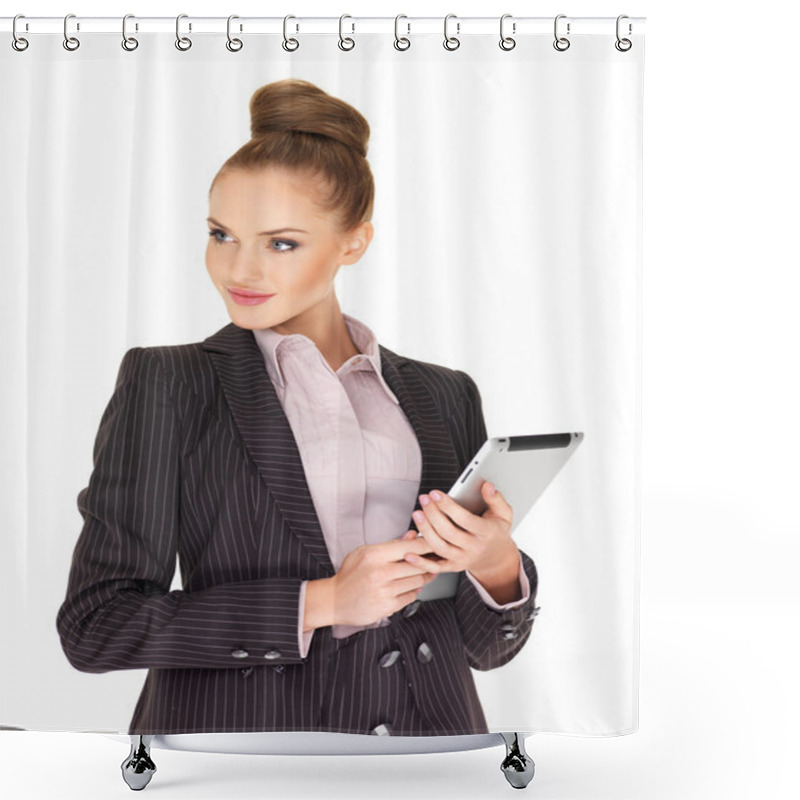 Personality  Young Business Woman Working On Tablet Shower Curtains