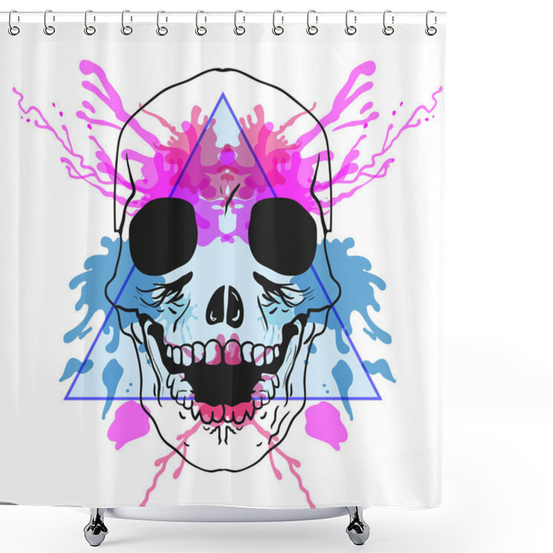 Personality  Sketch Hipster Bones Of The Head In Triangle Frame With Watercol Shower Curtains