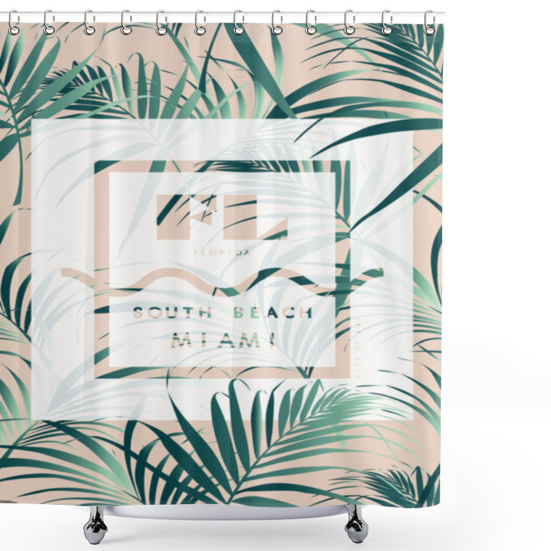 Personality  Palm Leaves With Miami Word Poster Shower Curtains