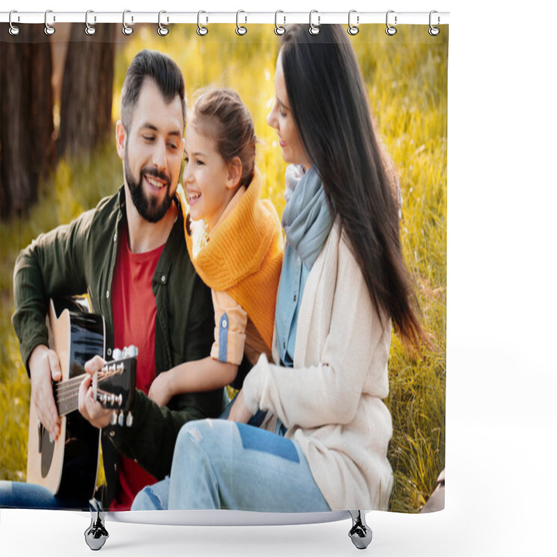 Personality  Young Man Playing Guitar With Family Shower Curtains