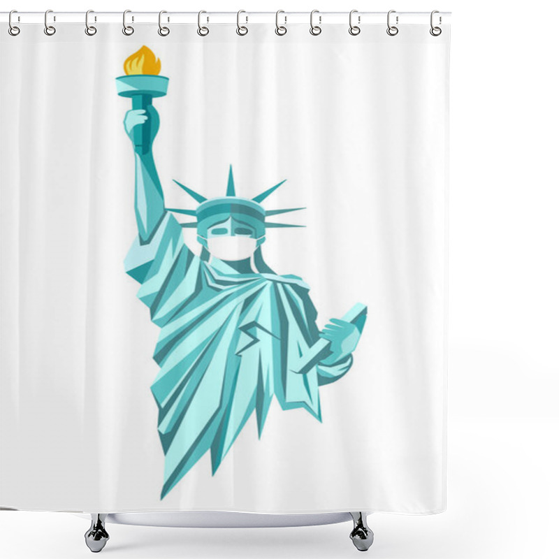 Personality  State Of Liberty Vector With Put White Face Mask, Design Isolated On White Background, Eps 10 Illustration Shower Curtains