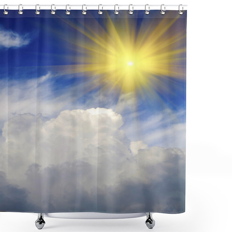 Personality  Sun Shining In Sky With Puffy Clouds Shower Curtains