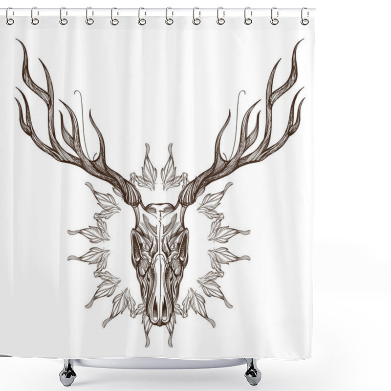 Personality  Sketch Of Deer Skull Shower Curtains