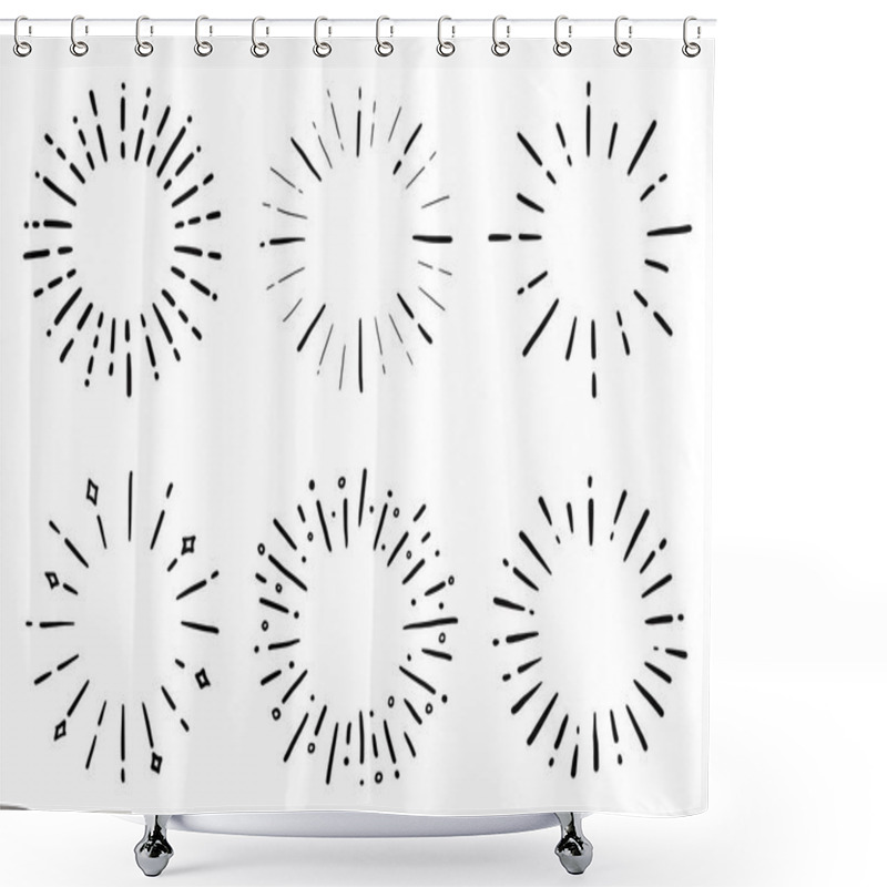 Personality  Hand Drawn Set Of Sunburst Shine Ray. Doodle Shower Curtains