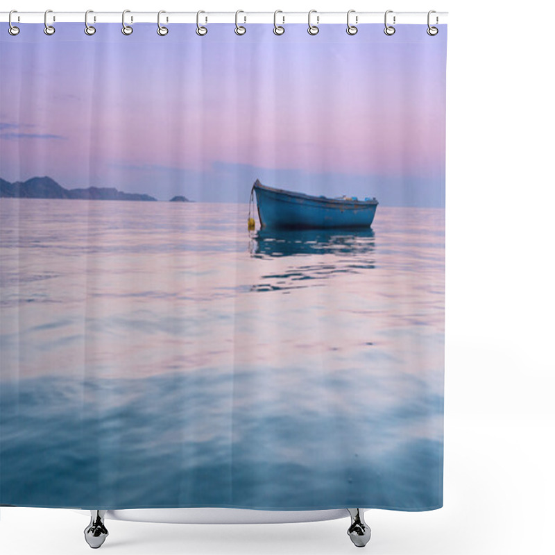 Personality  Lonely Traditional Greek Fishing Boat On Sea Water Shower Curtains